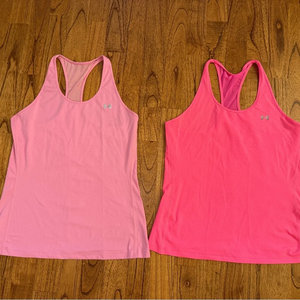 Lot of 2 Under Armour Racerback Tanks – Women’s Medium – Pink Mesh Back - Picture 1 of 4